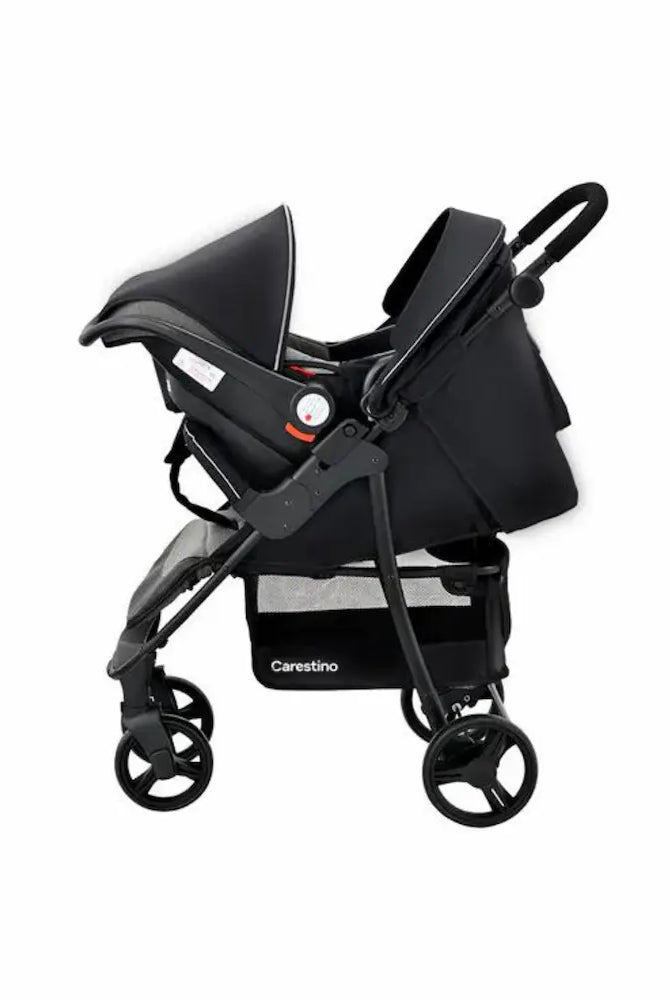 Side view of Carestino CITY TRAVEL stroller with accessories – stroller rental in Panama